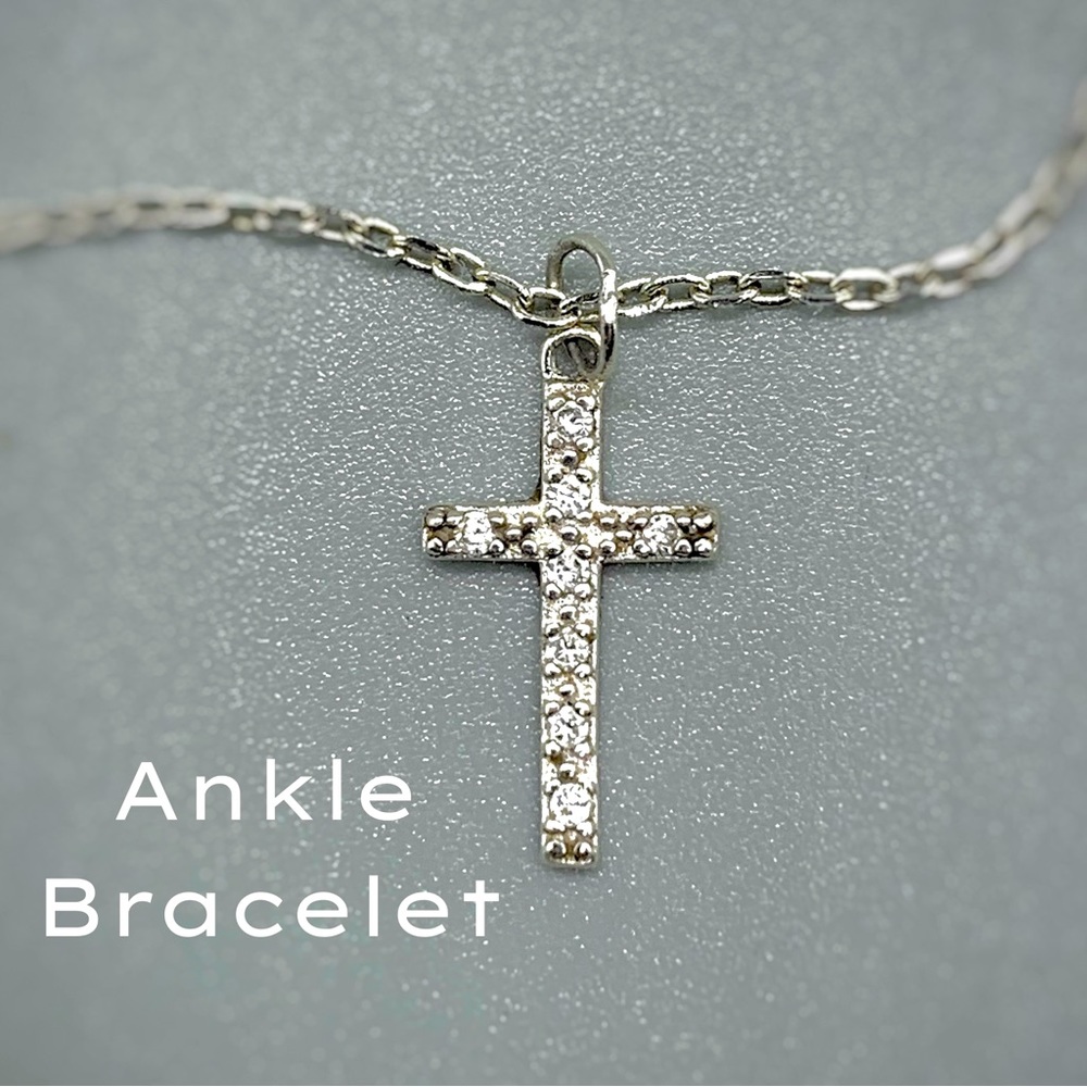 Sterling Silver Cross Ankle Bracelet - Picture 1 of 10